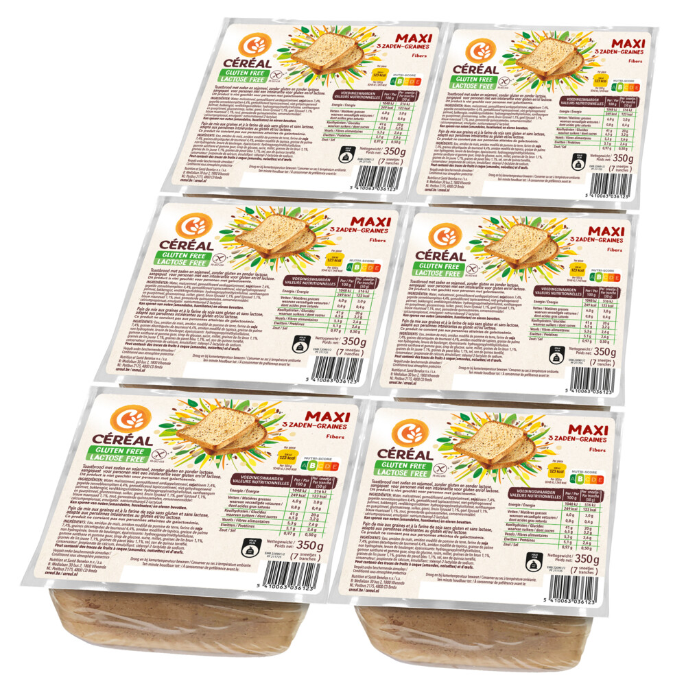 6x Céréal Maxi Brood 3 Zaden Glutenvrij En Lactosevrij350 gr