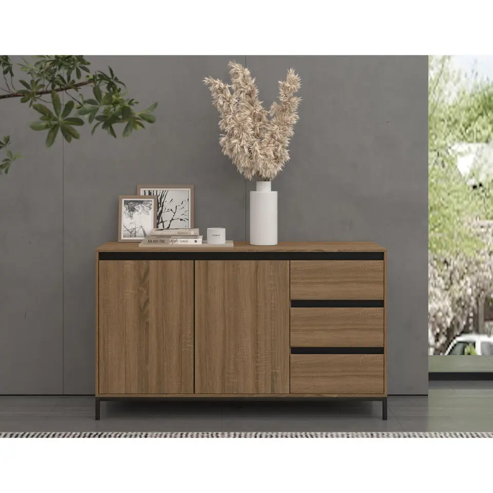Bari - Dressoir met 2 deuren en 3 laden en eiken effect