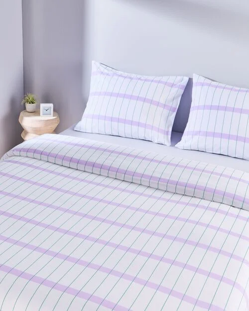 housse de couette en coton doux 200x200/220 blocs lilas