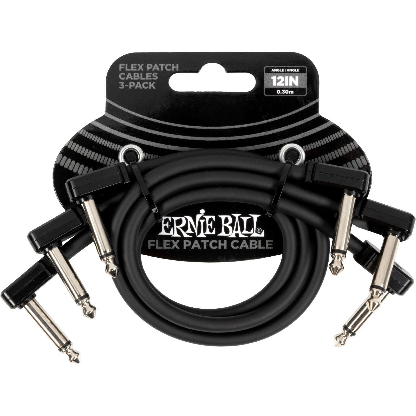 Ernie Ball 6445 Flex Patch Black 3-Pack patchkabels 30 cm (set van 3)