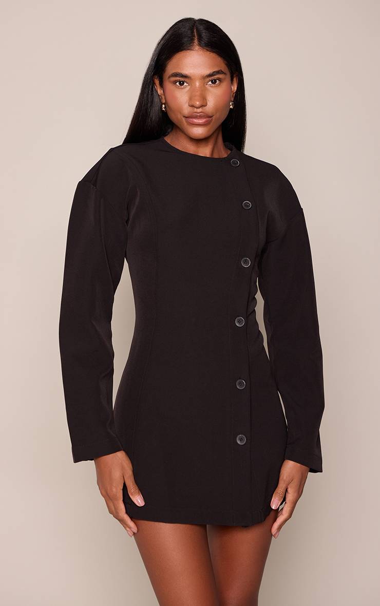 Noir Robe Blazer Droite Boutonnée En Biais