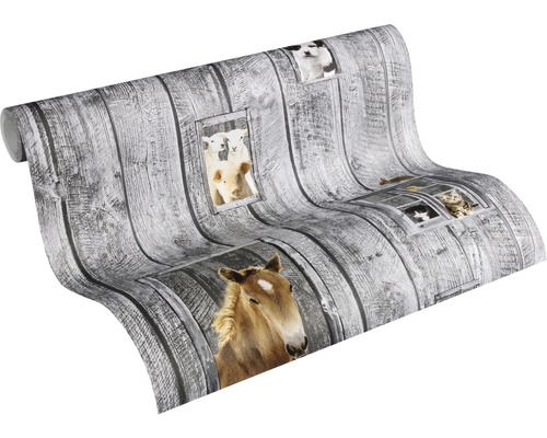 Vliesbehang 35842-1 Little Stars houtgrijs paard