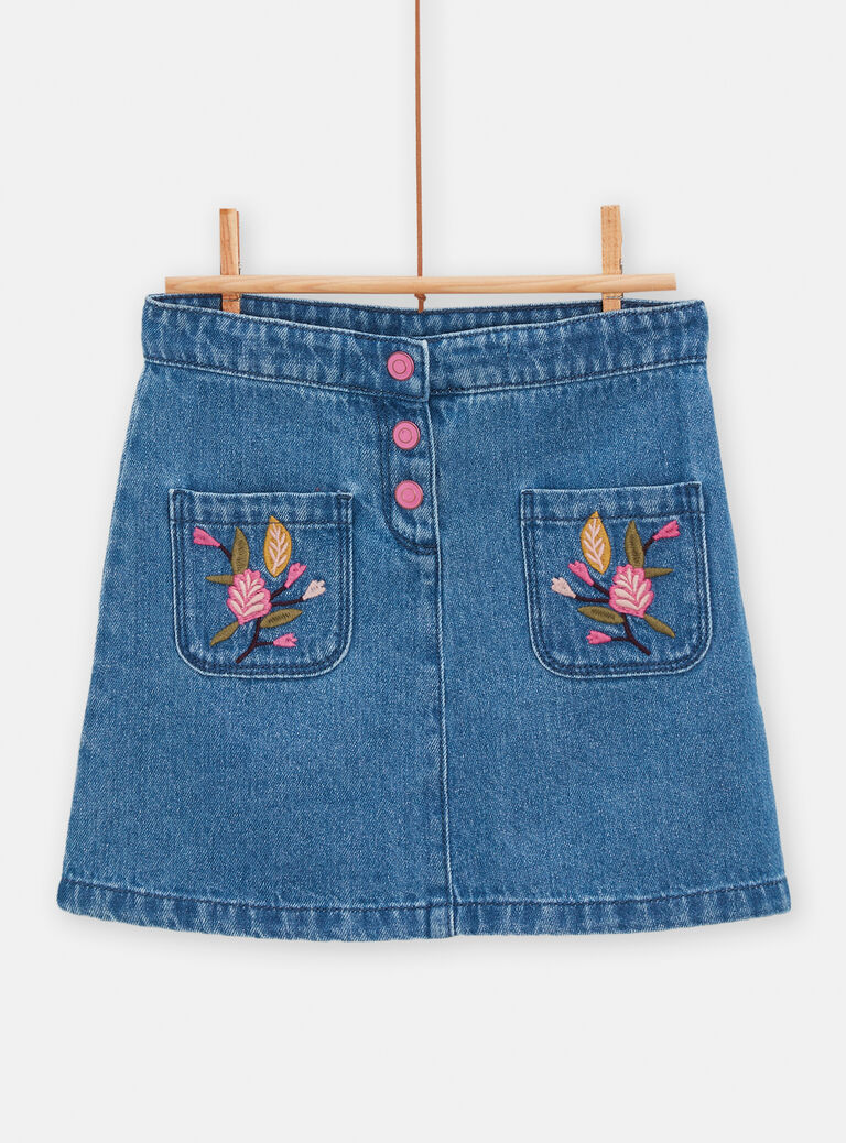 Jupe en jean broderie fleurie pour fille