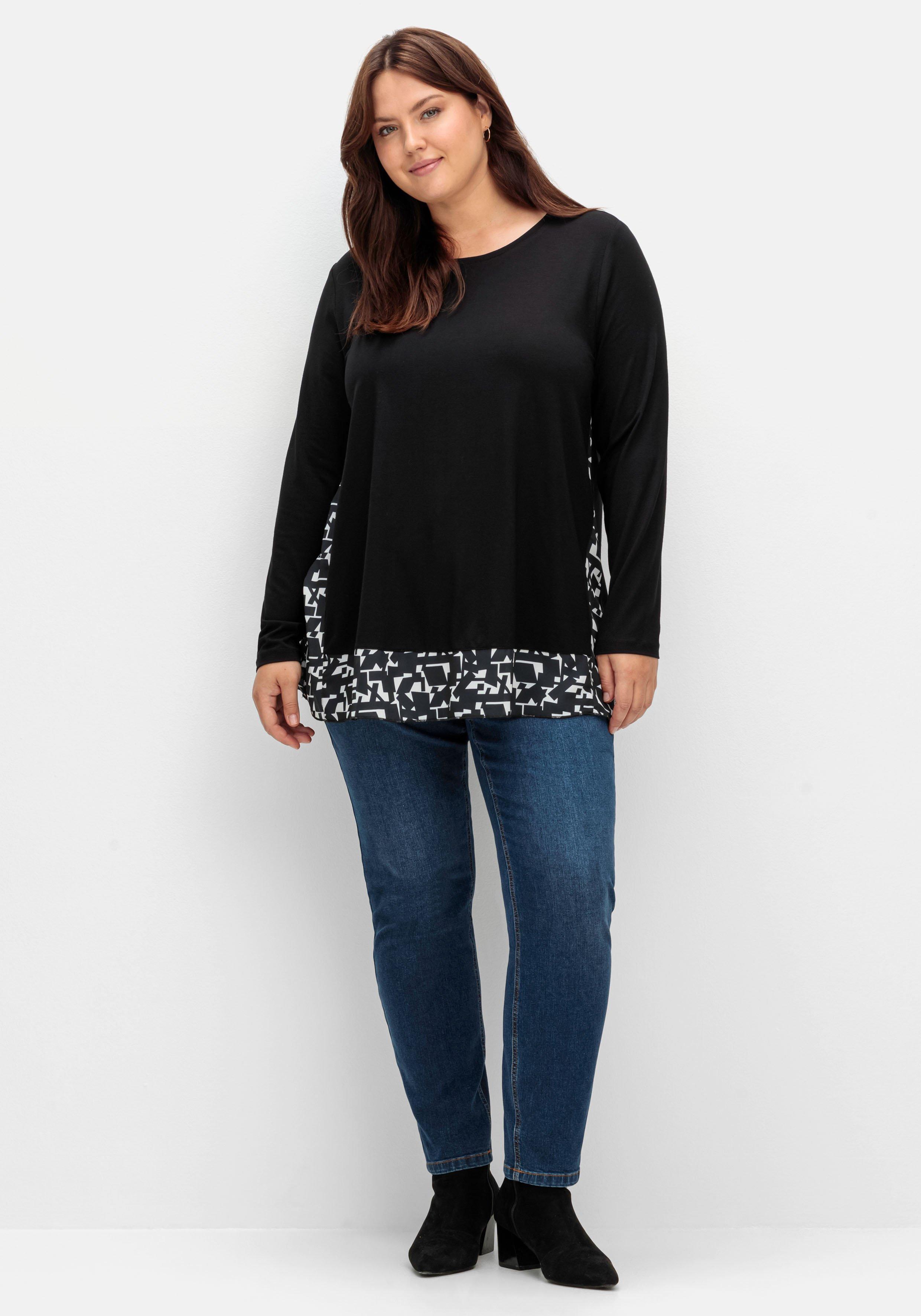 Longshirt in Lagenoptik, mit Grafikprint-Einsatz
