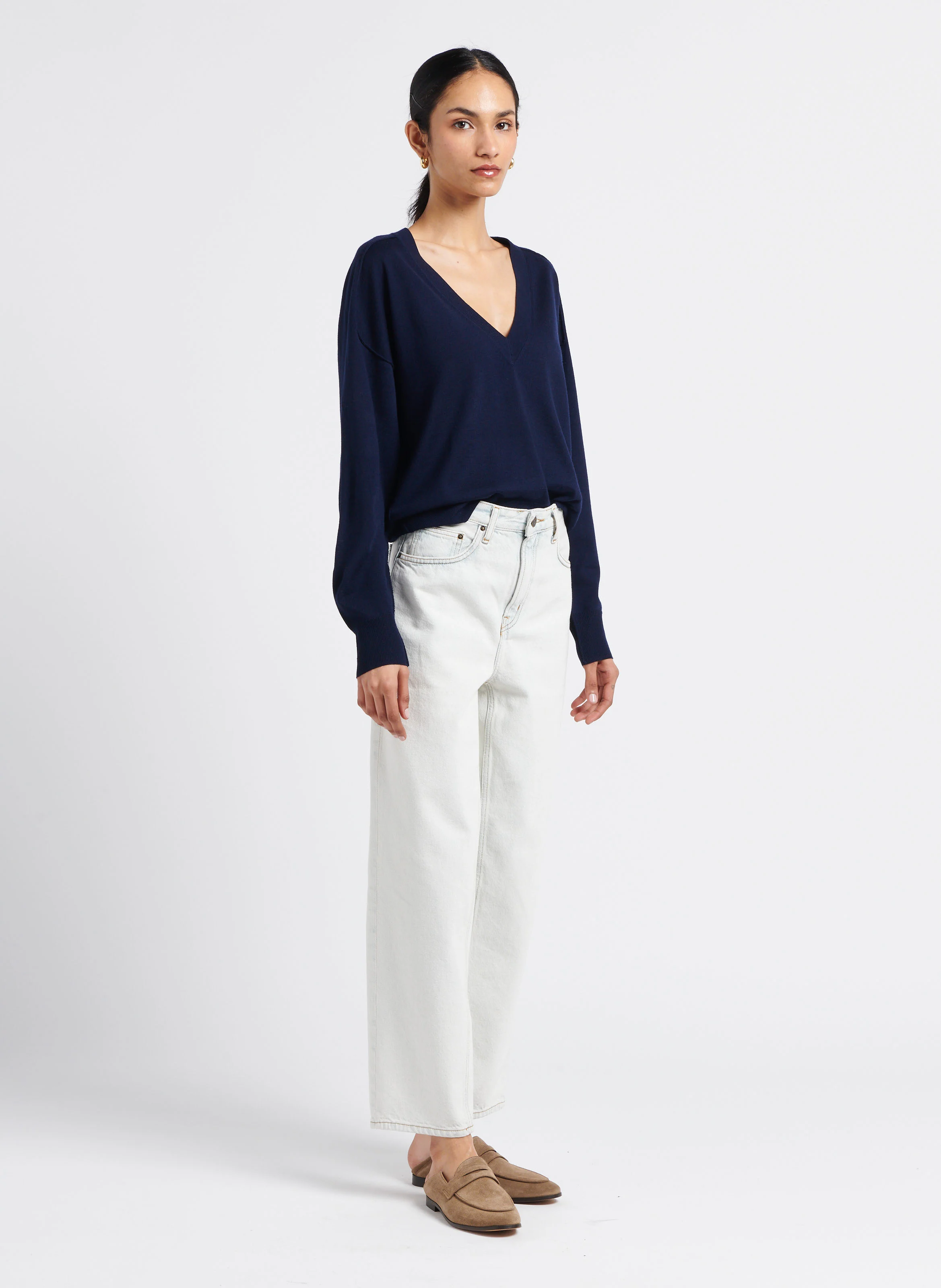 KORINNE - Pull col V en laine | Bleu