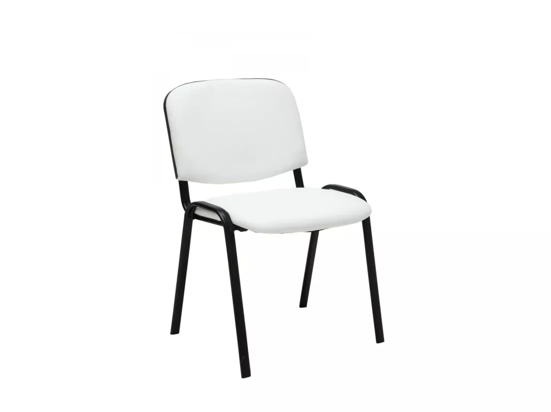 Lot de 12 Chaise de conférence - Similicuir & Métal noir mat - Blanc - Ken