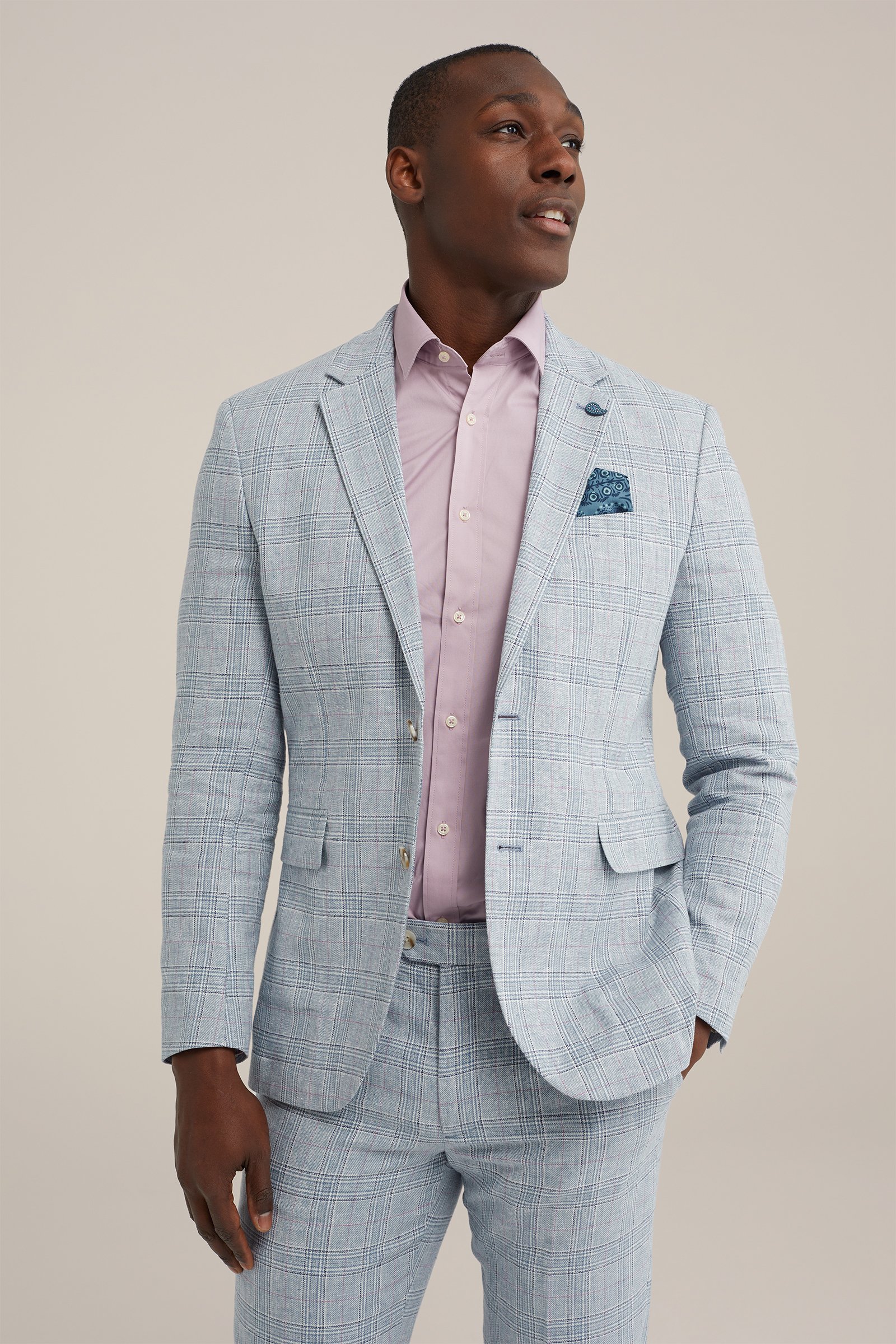 slim fit blazer van linnenmix WE Fashion Lichtblauw