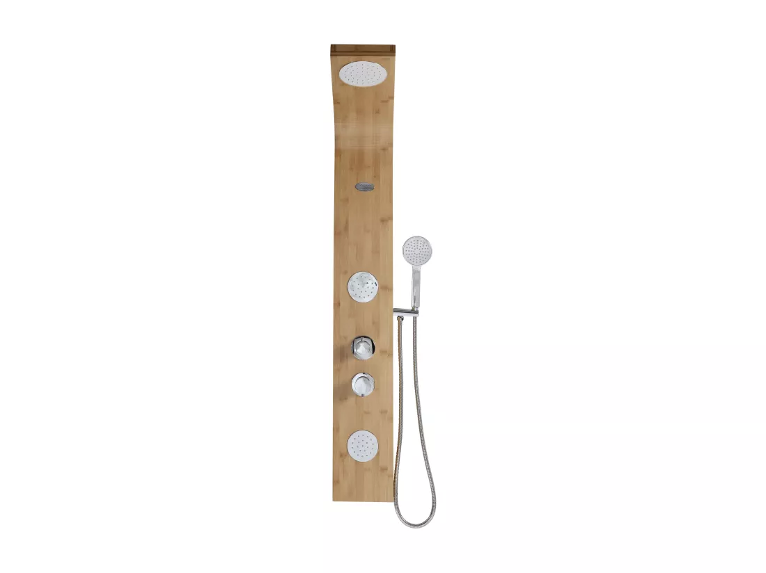 Colonne de douche hydromassante, pluie tropicale et panneau en bambou - 20*140 cm - TISSIA