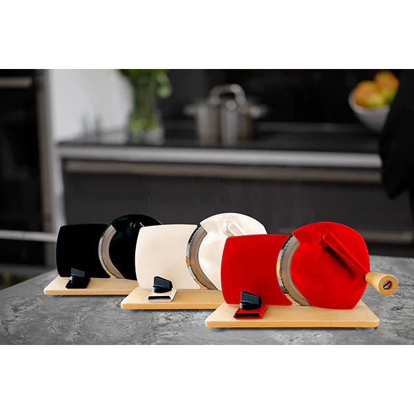 Trancheuse manuelle lame 17 cm et plateau bois massif crème Jupiter