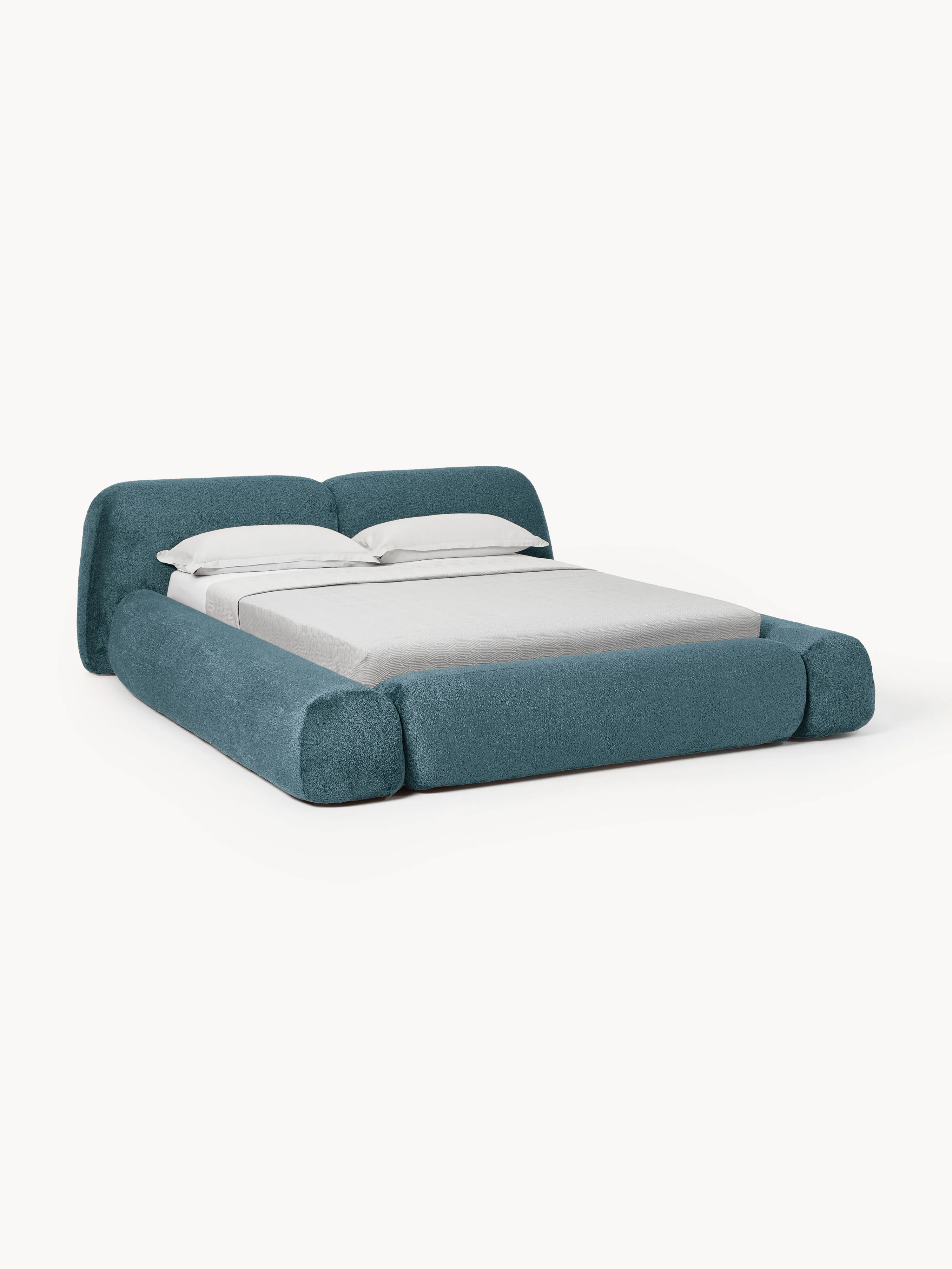 Gestoffeerd teddy bouclé bed Wolke met opbergruimte