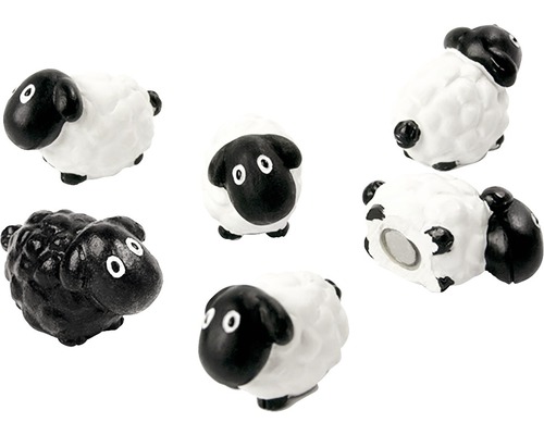 Decoratieve schaapmagneten, set van 6, wit/zwart