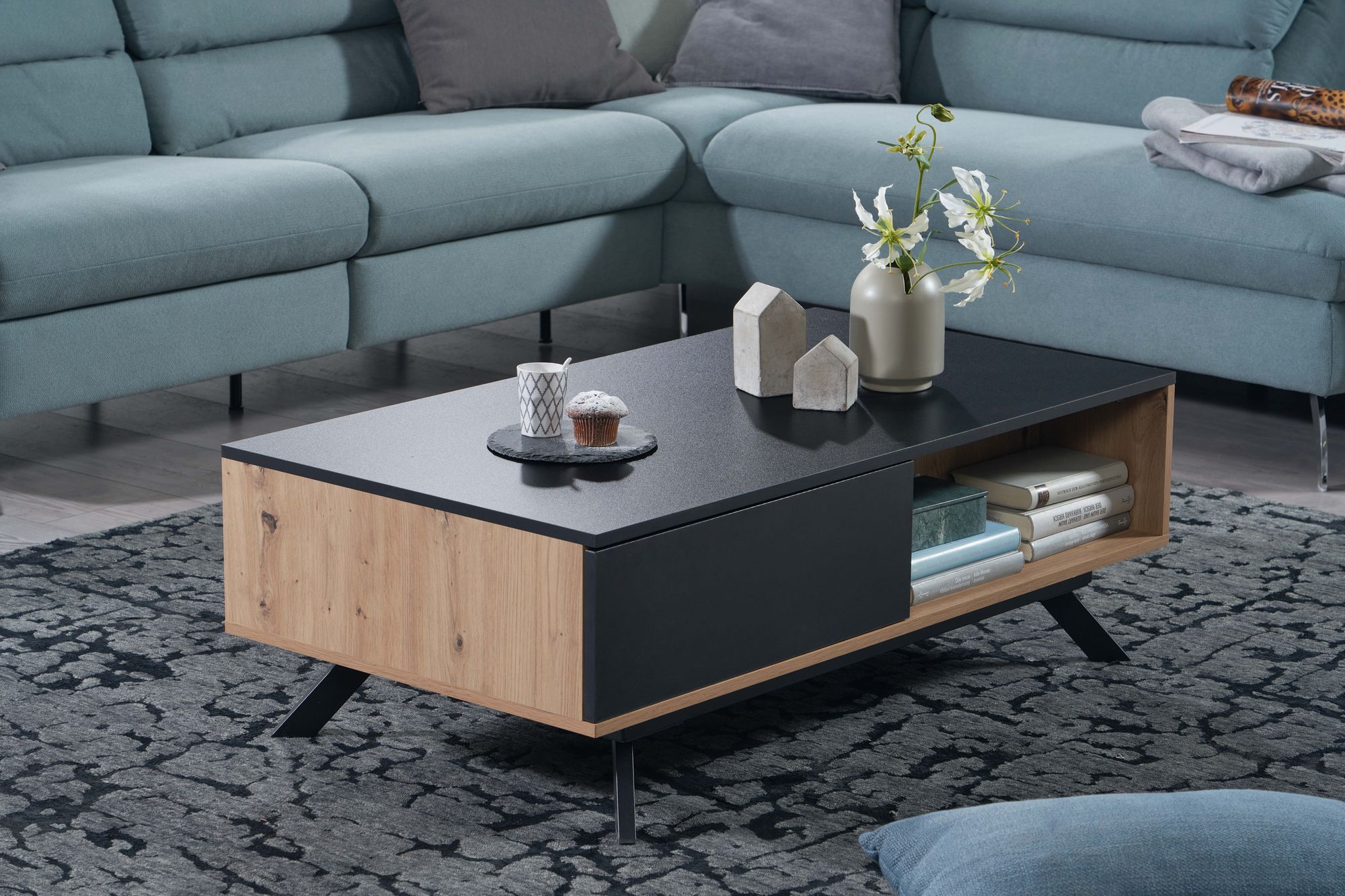 Couchtisch FineBuy Sofatisch 110x60x38 cm MDF Eiche Wohnzimmertisch Rechteckig