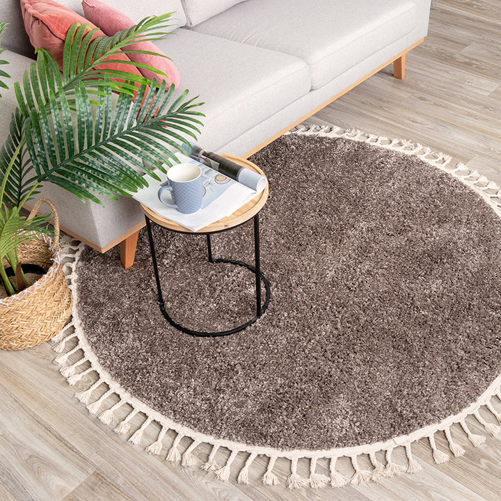 Rond hoogpolig vloerkleed - Lofty Fringe Taupe