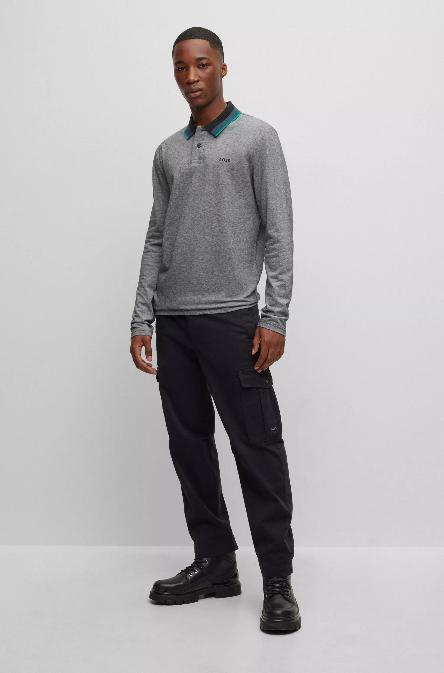 Camisa polo BOSS laranja em piqué de algodão com estampa do logotipo