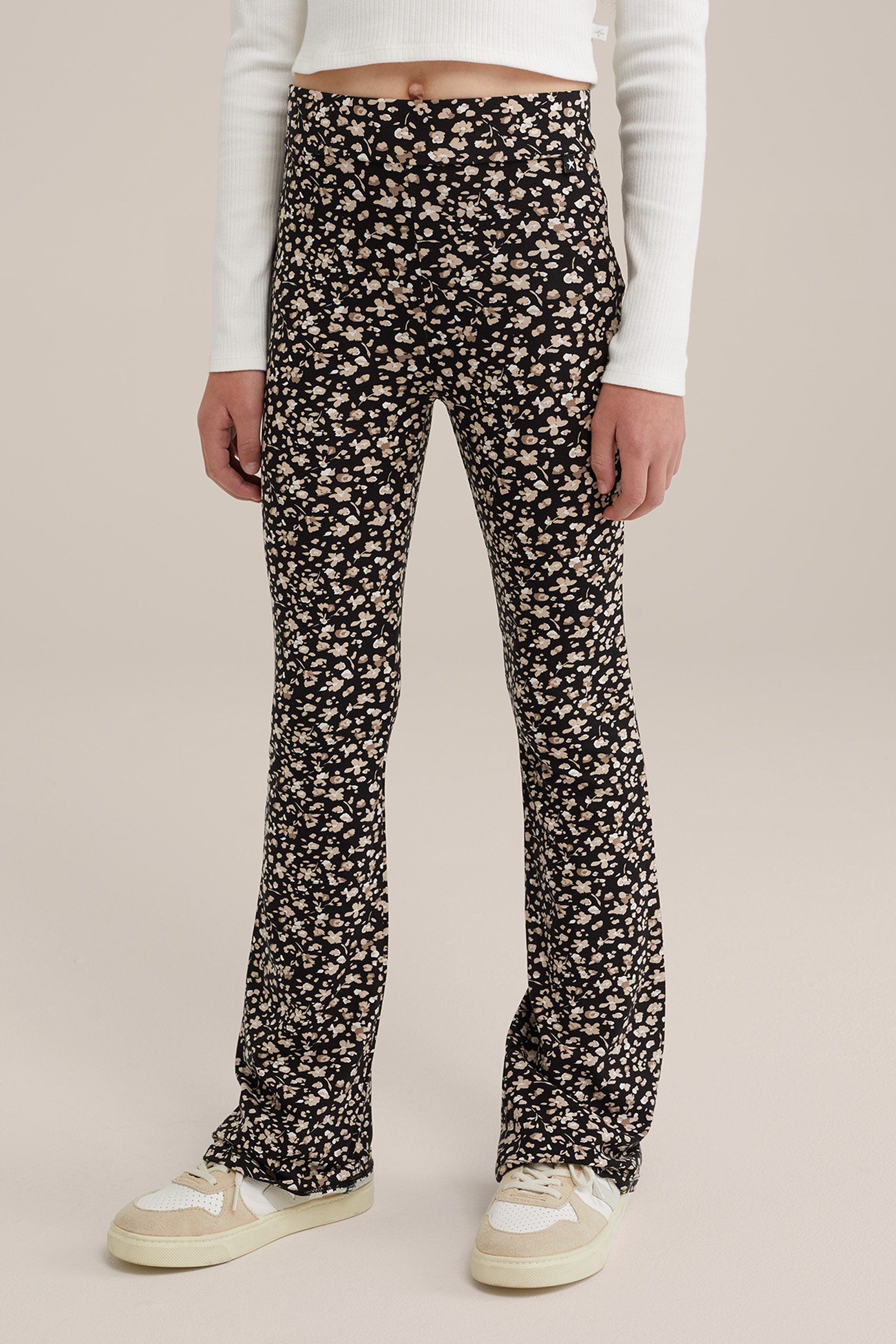 Meisjes flared legging met dessin WE Fashion Lichtbruin