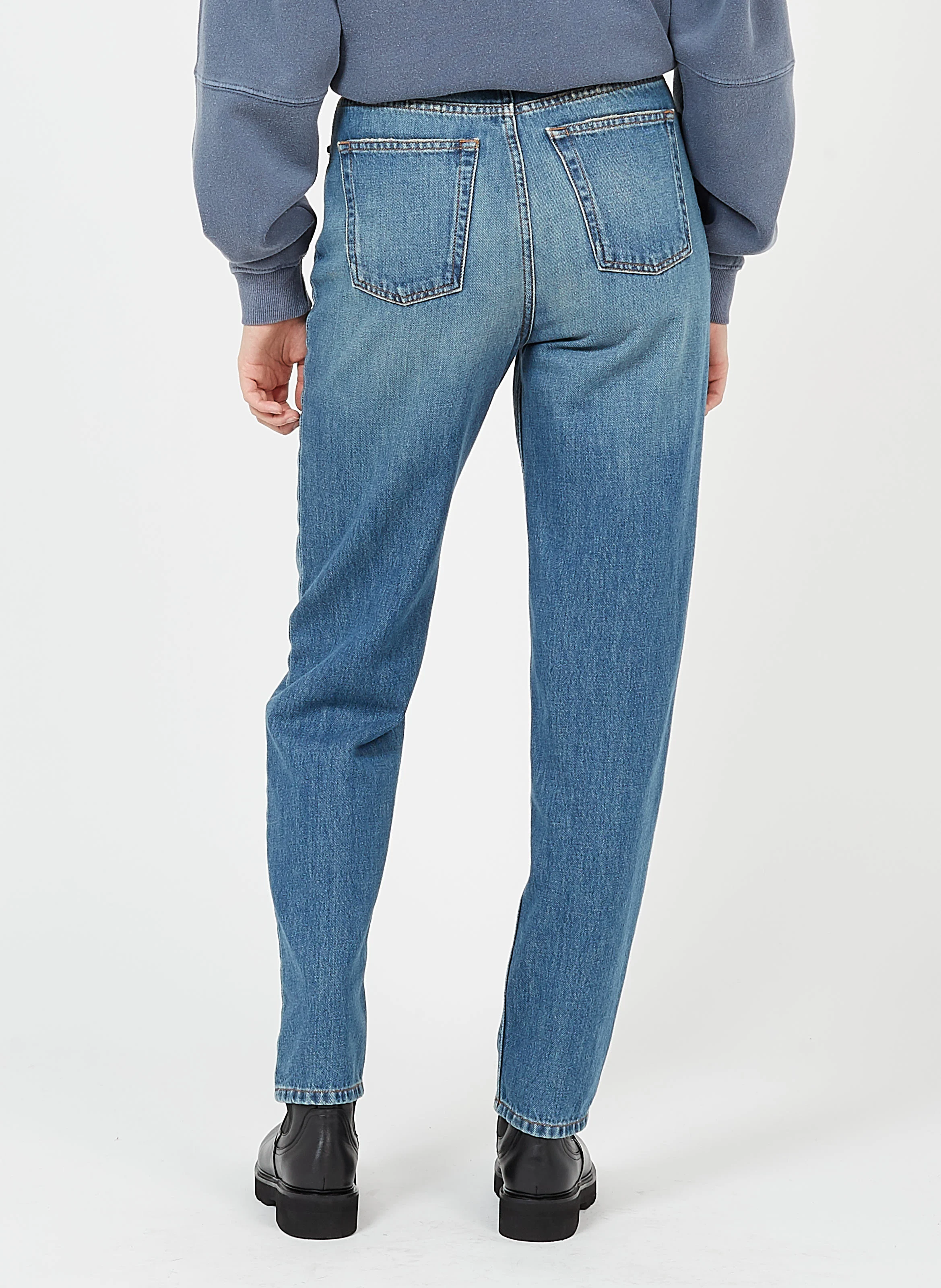 DAME - Jean droit taille haute en coton| Jean Délavé