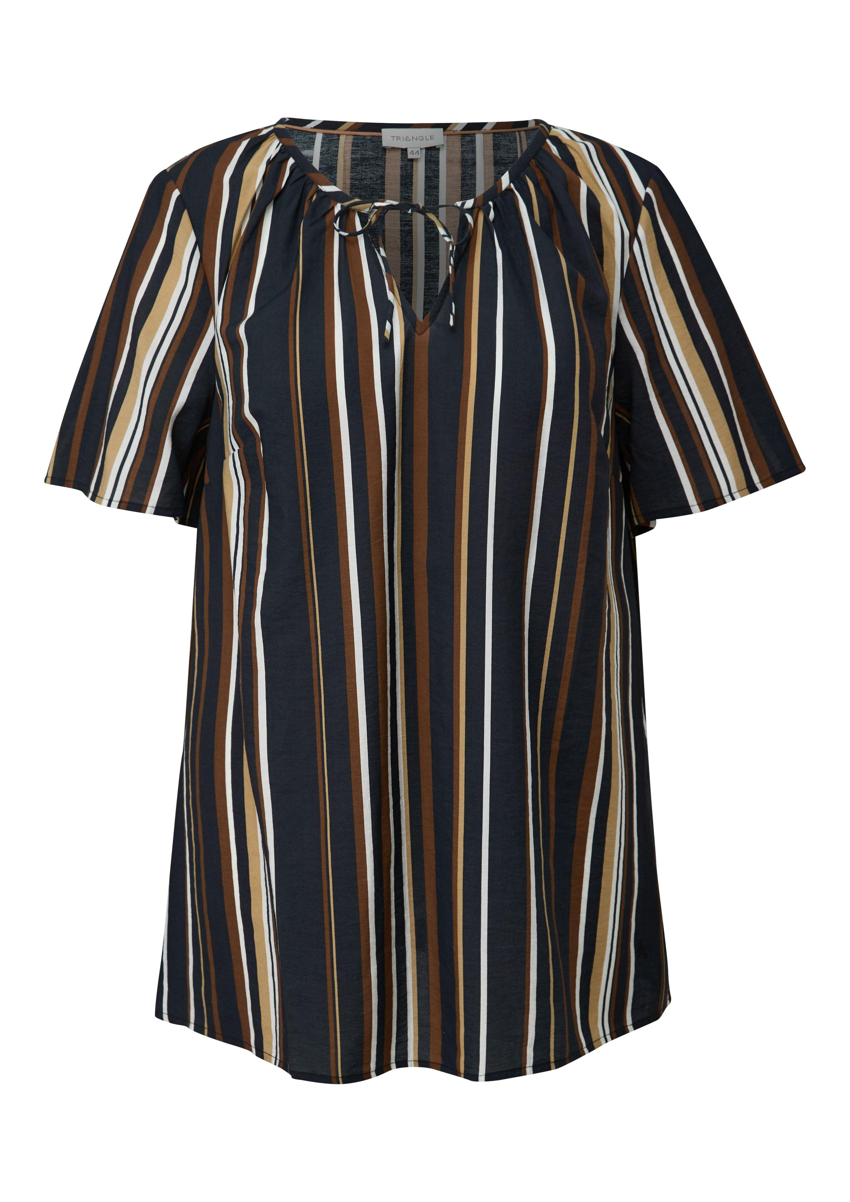 Gestreifte Bluse mit Bindeband am Ausschnitt