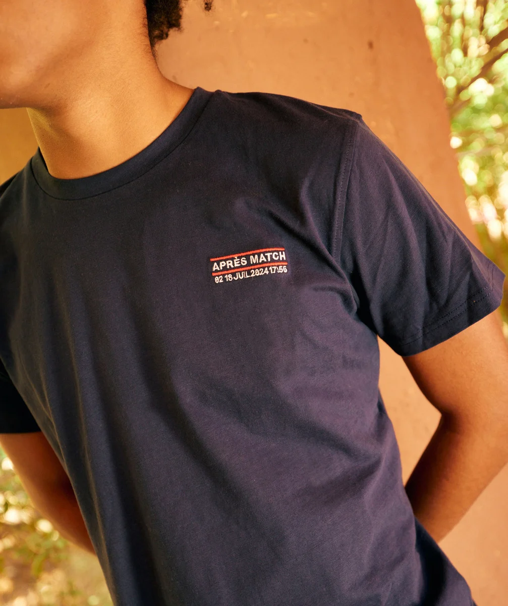 t-shirt garçon en coton bio bleu marine thème après match