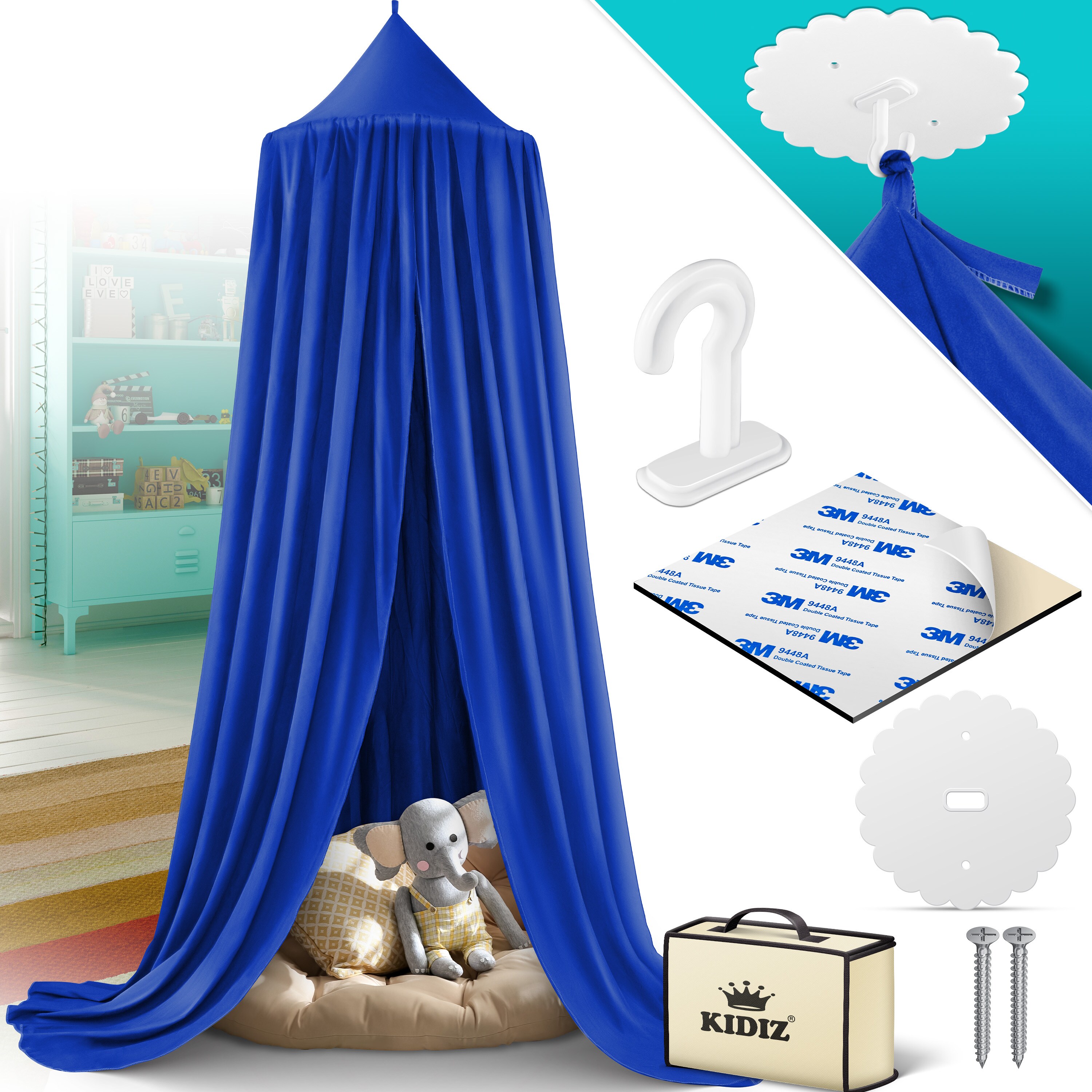 KIDIZ® Baldachin Kinderzimmer Betthimmel babybett für Schlafzimmer Inkl. Aufbewahrungstasche | ohne Bohren | Saumlänge ca. 270cm | Moskitonetz Insektenschutz Kinder Spielzelte