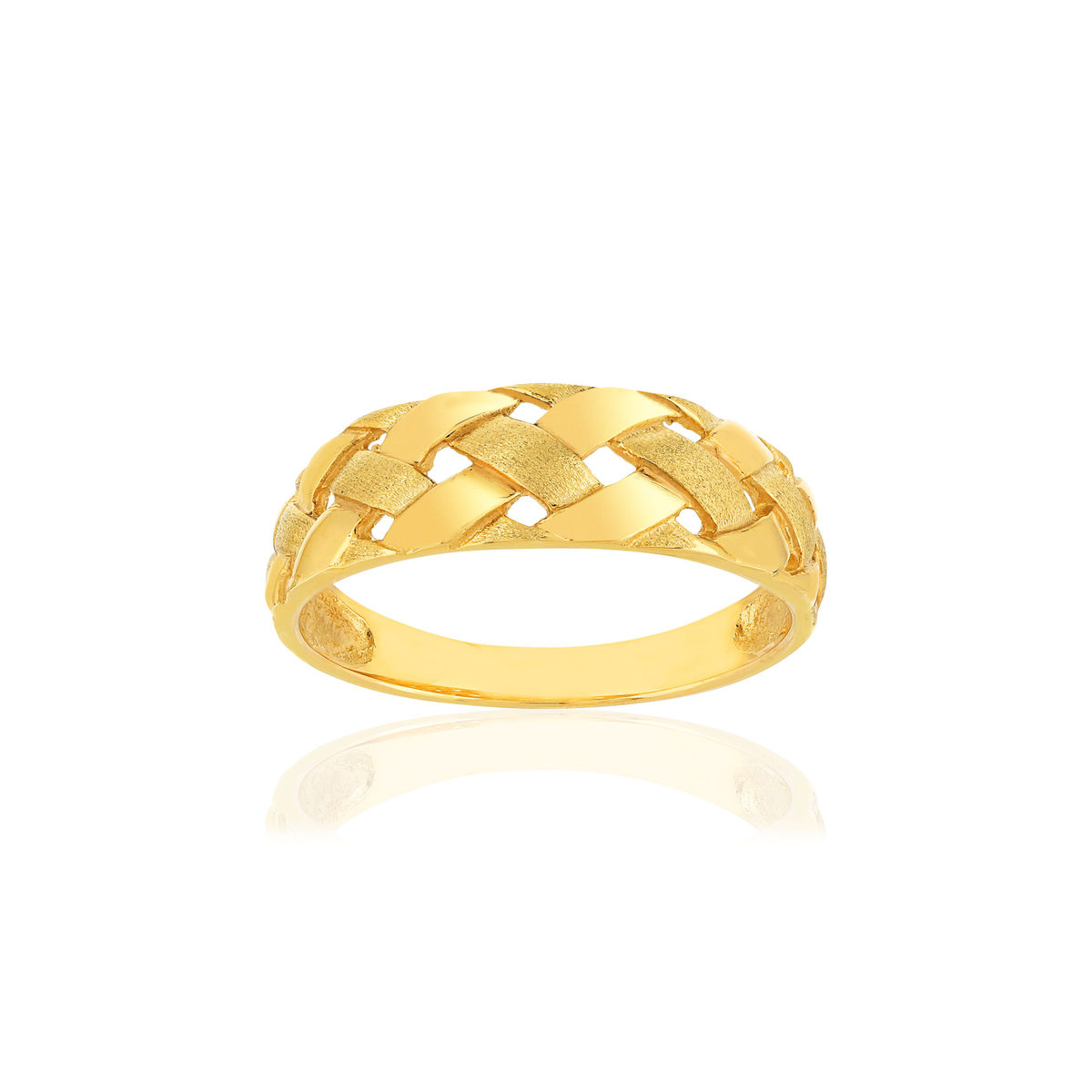 Bague or jaune 375 motif tressé, effet brossé et poli