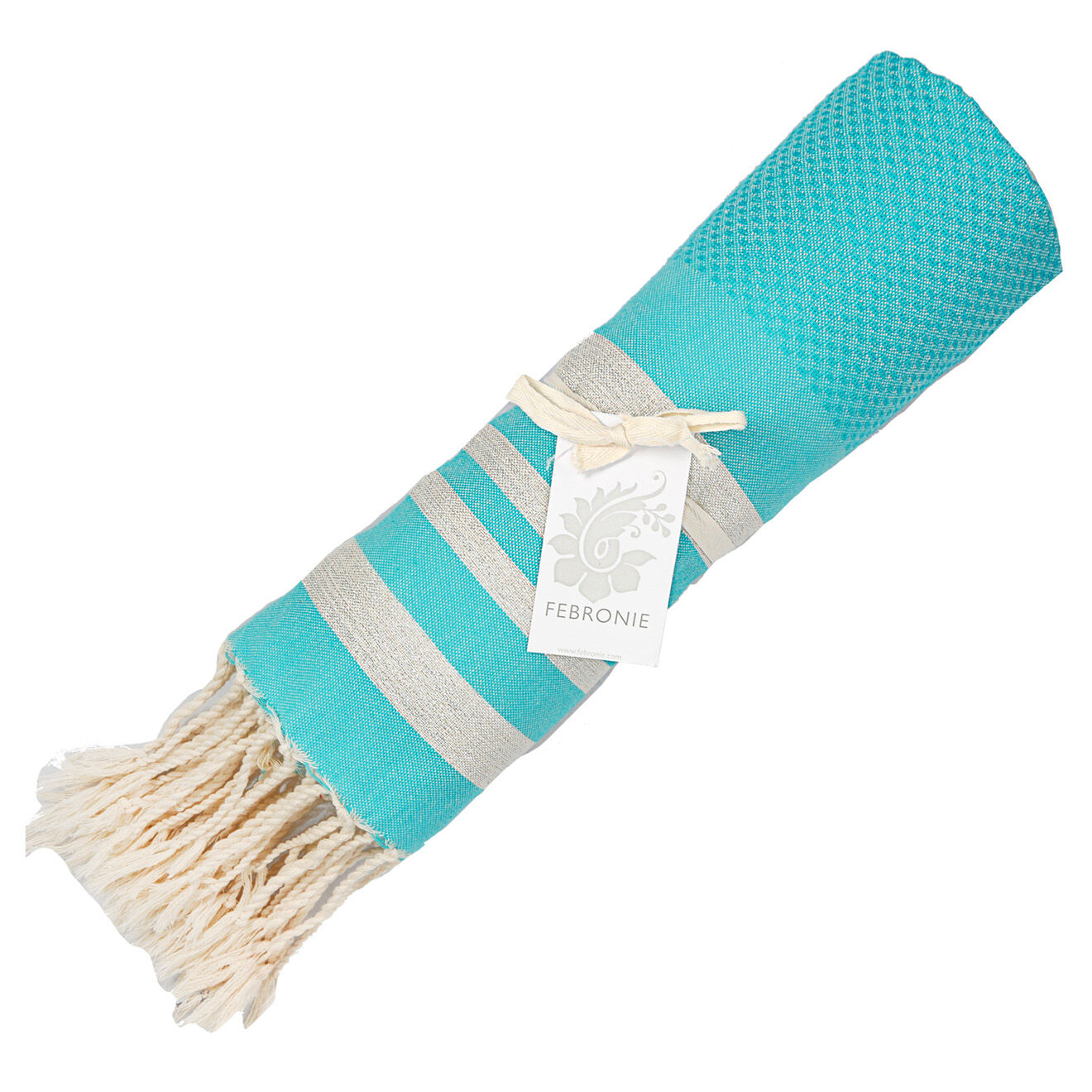 Febronie Fouta Nid d'abeille Hamptons Lurex turquoise/argenté - 100x200 cm