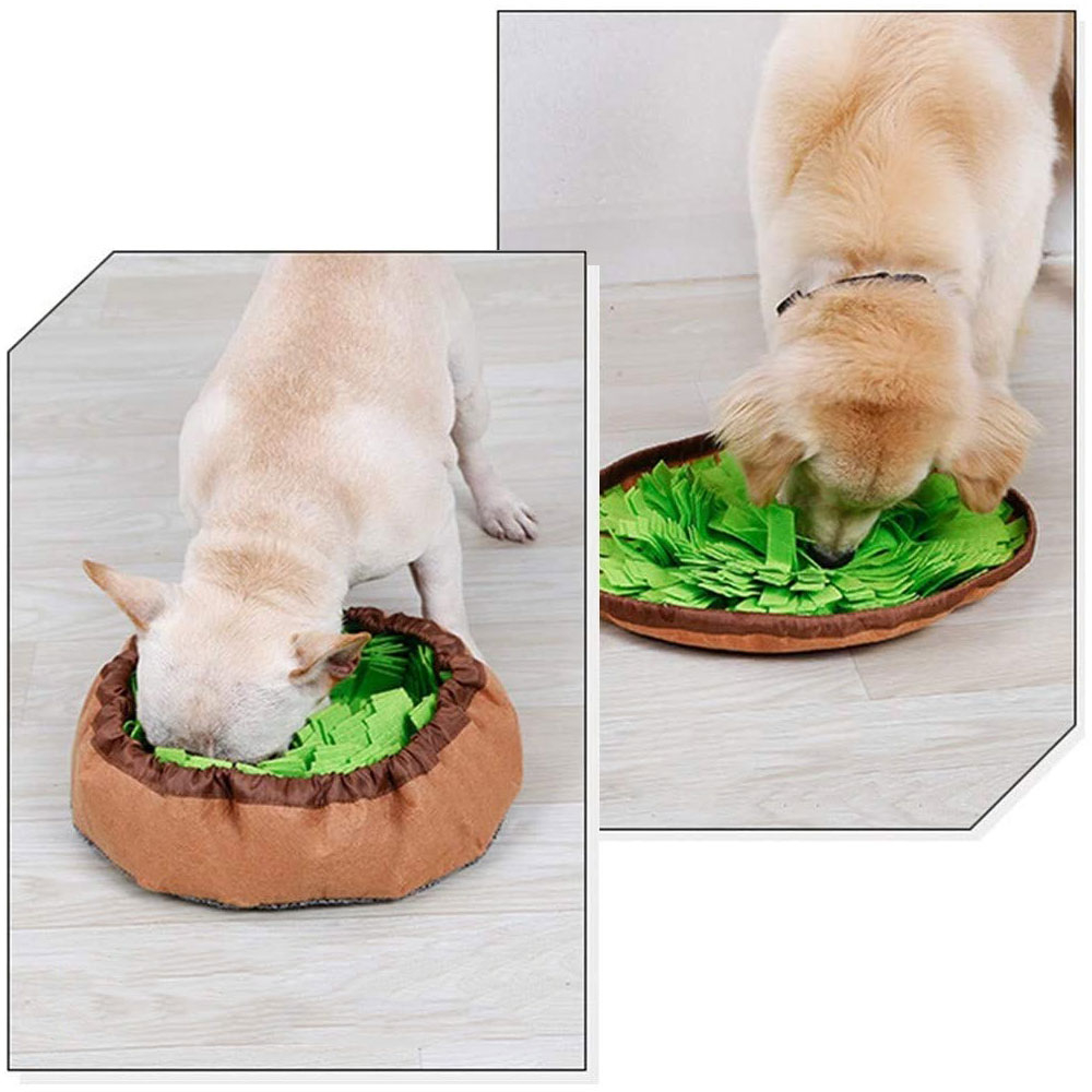 (Ø45cm) Interaktive Hunde Schnüffelmatte Spielzeug Gras Decke  - Grün / Braun