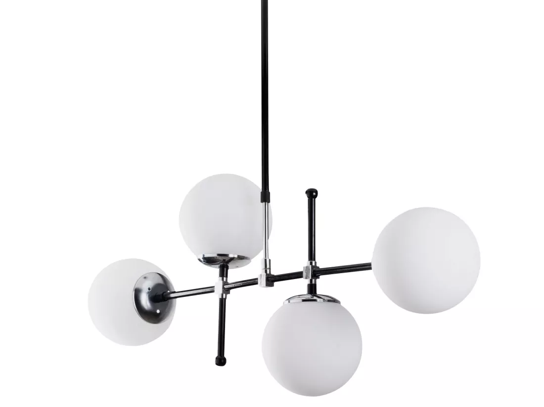 Lustre en métal à hauteur réglable - 4 globes - L. 108 x H. 67/82 cm - Noir et blanc - LEGEND