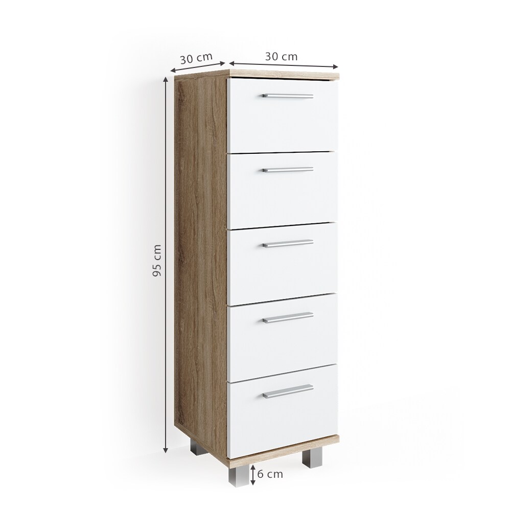 VICCO Badschrank ILIAS Weiß Sonoma Midischrank Bad Schrank Badregal Badezimmer