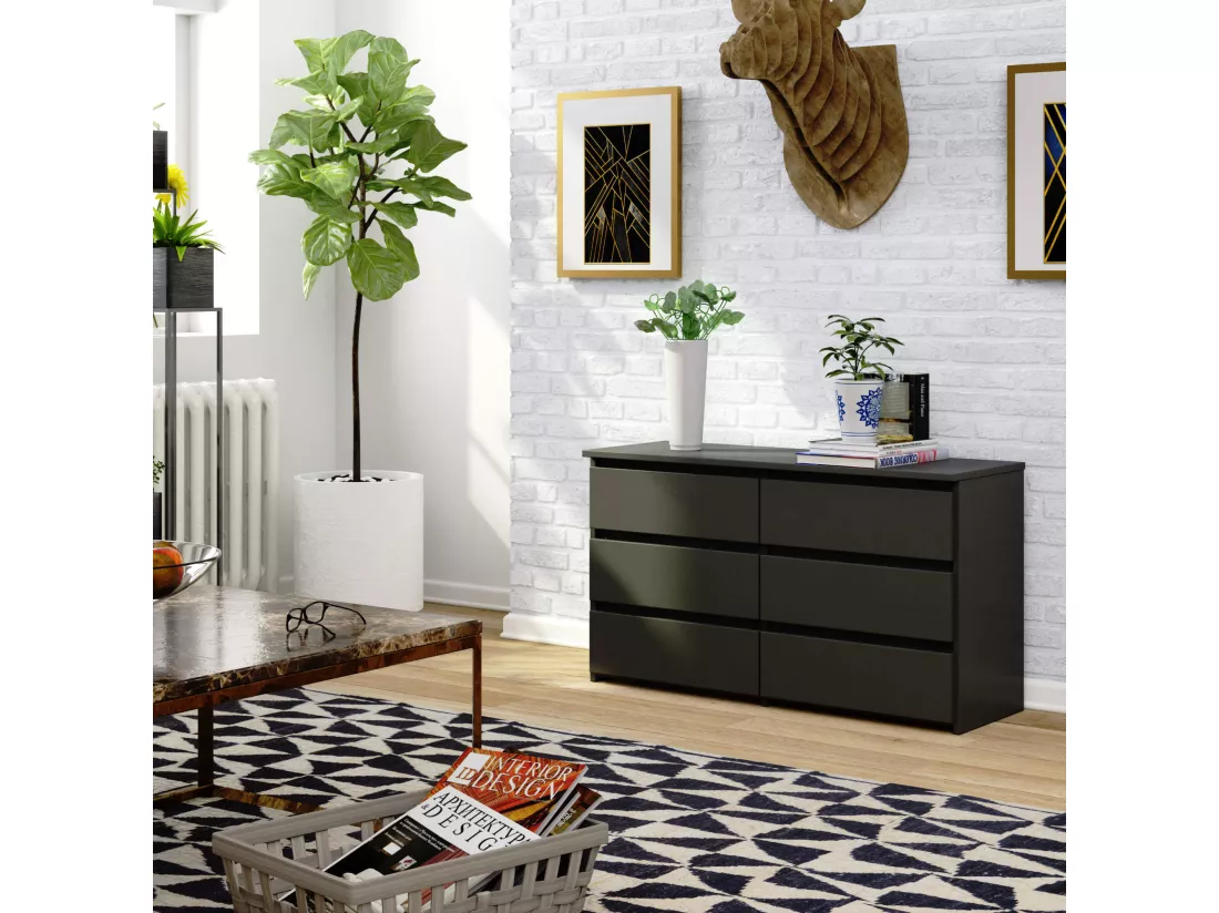Petite Commode AKORD CL100 Gris Graphite 100 cm 6 tiroirs façade Gris Graphite 100x35x57 cm
