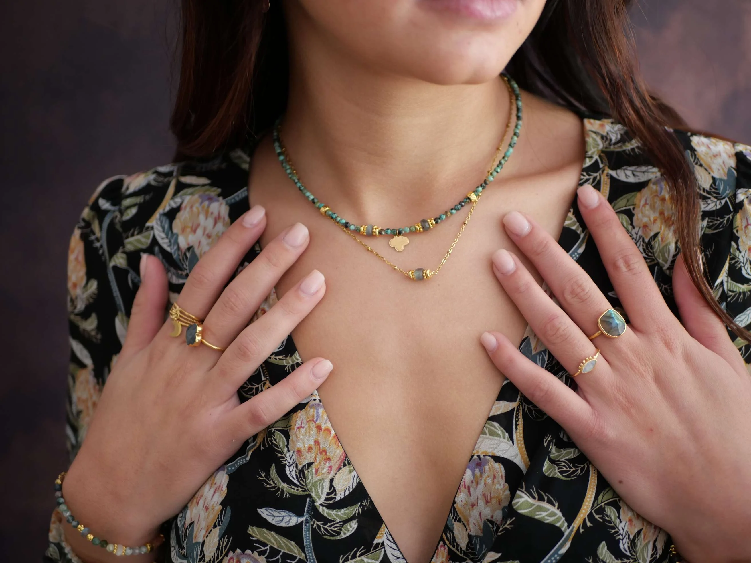 SHUBHA - Collier trèfle turquoise | Bleu