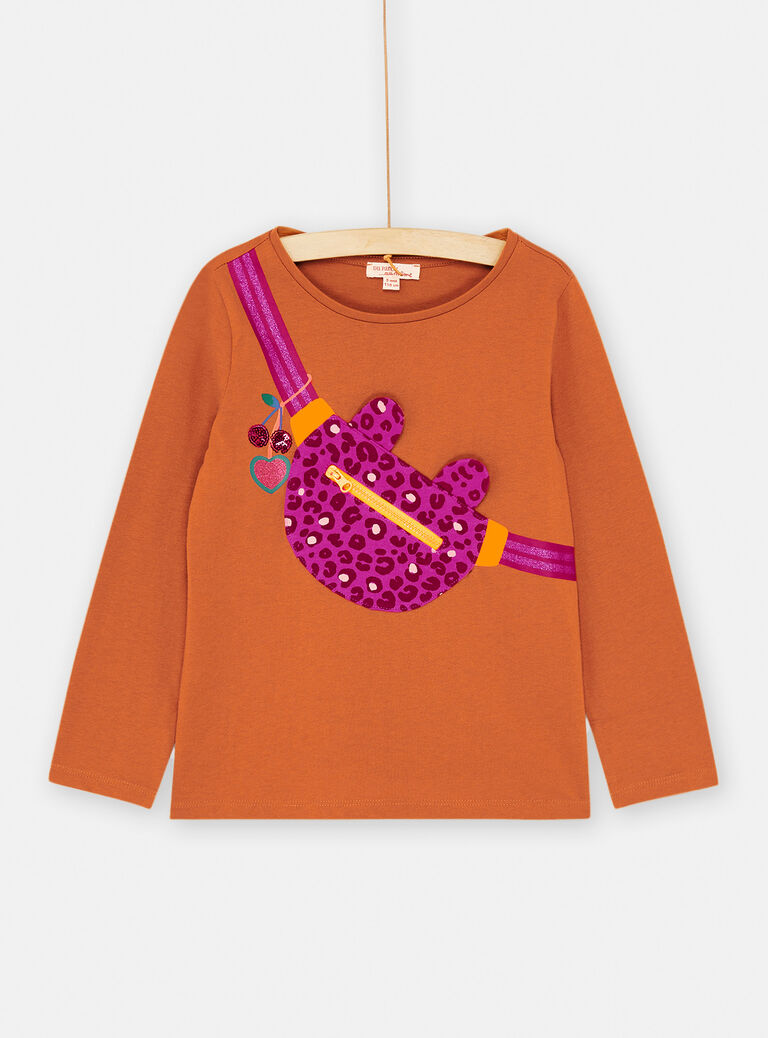 T-shirt caramel et rose à manches longues