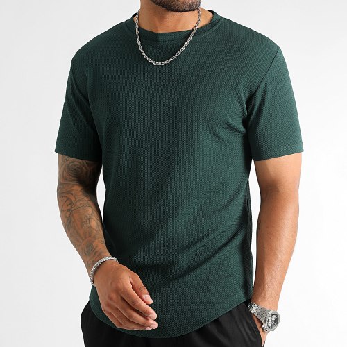 Tee Shirt Texturé Waffle 0300 Vert Bouteille