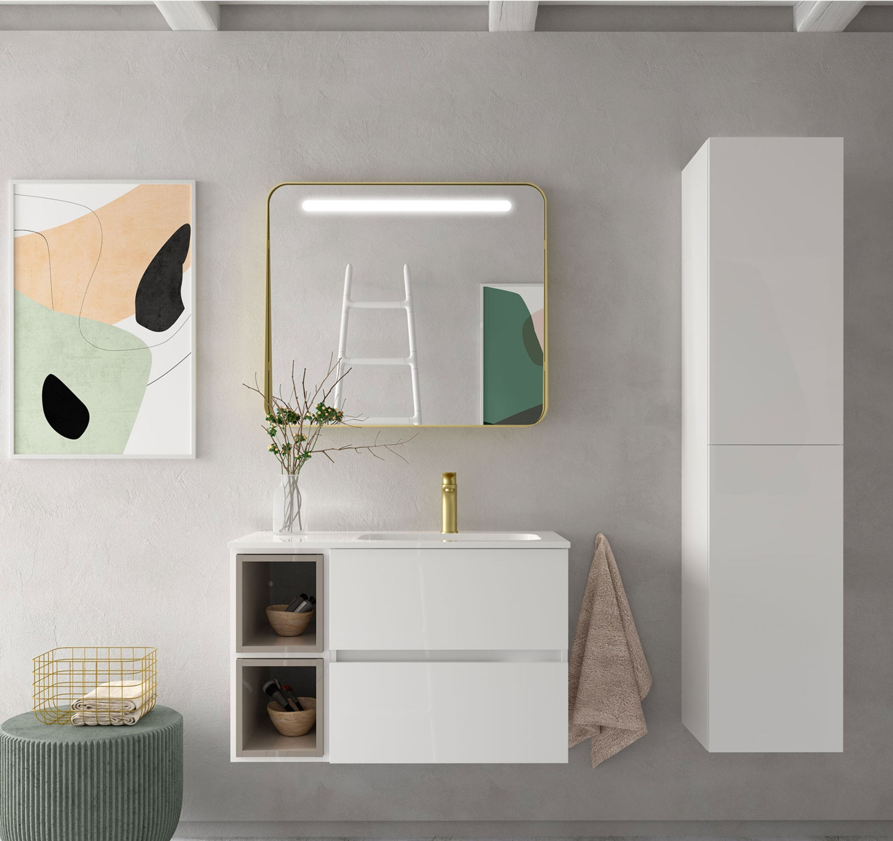 Muebles Polo spiegel met LED-verlichting 80x70cm goud