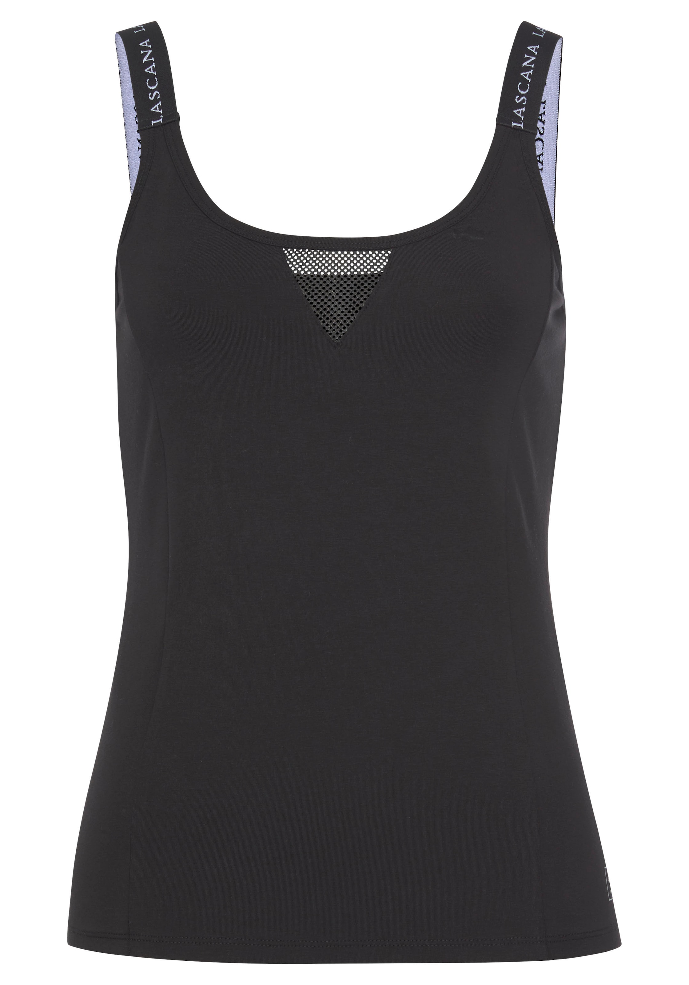 LASCANA ACTIVE Funktionsshirt mit beschrifteten Trägern und Mesh-Einsatz