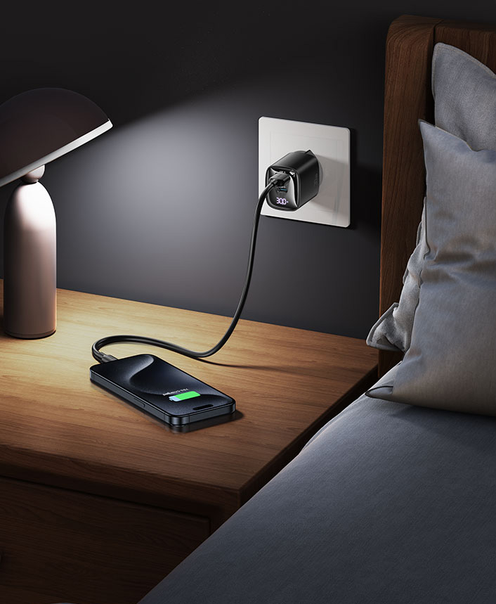 (30W/3A) USB A / USB C GaN Ladegerät Netzteil Power Delivery mit LED Anzeige (USA001441) - Weiss
