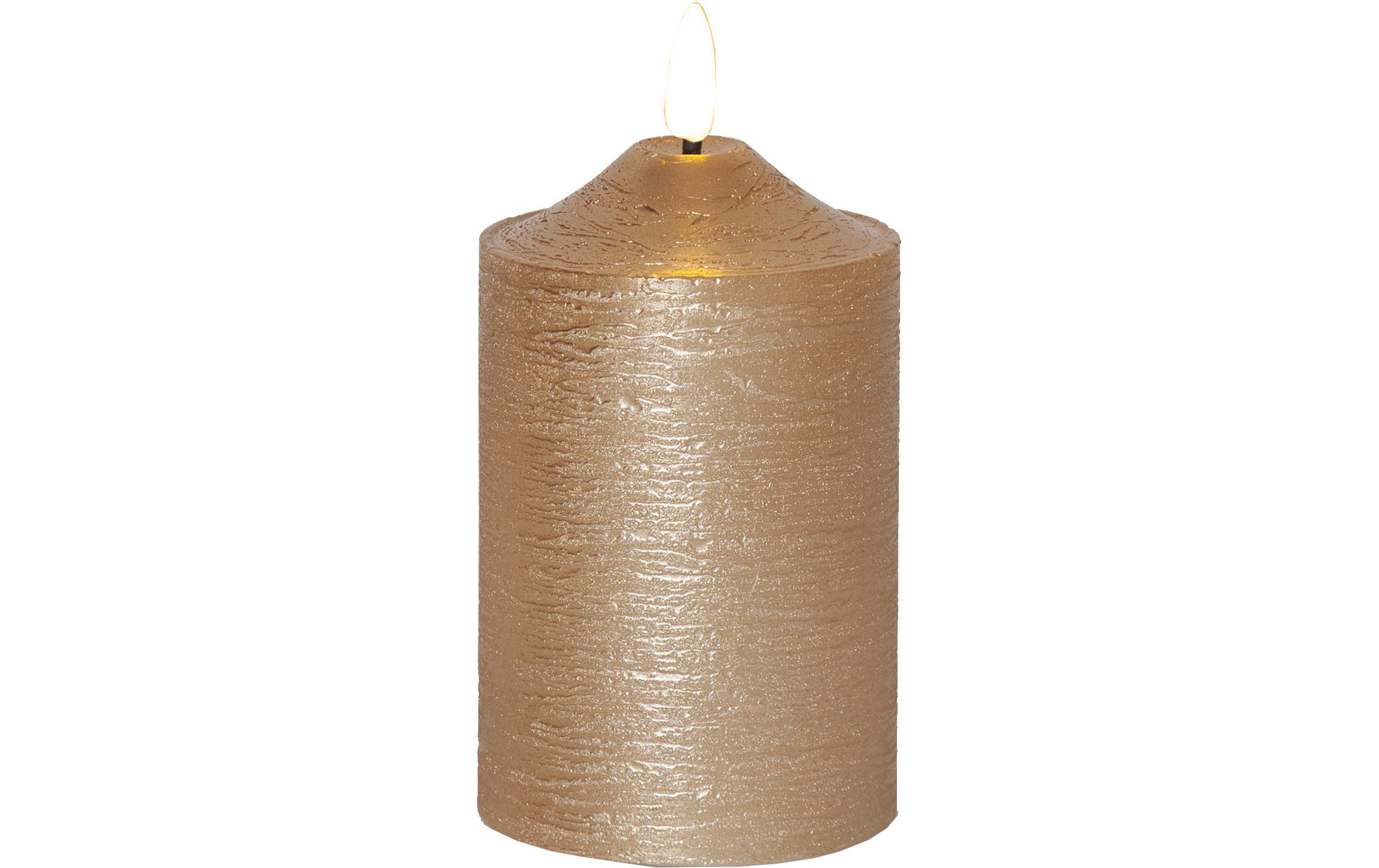LED-Kerze Pillar Flamme Ø 7.5 x 15 cm, GoldLED Kerze aus Wachs