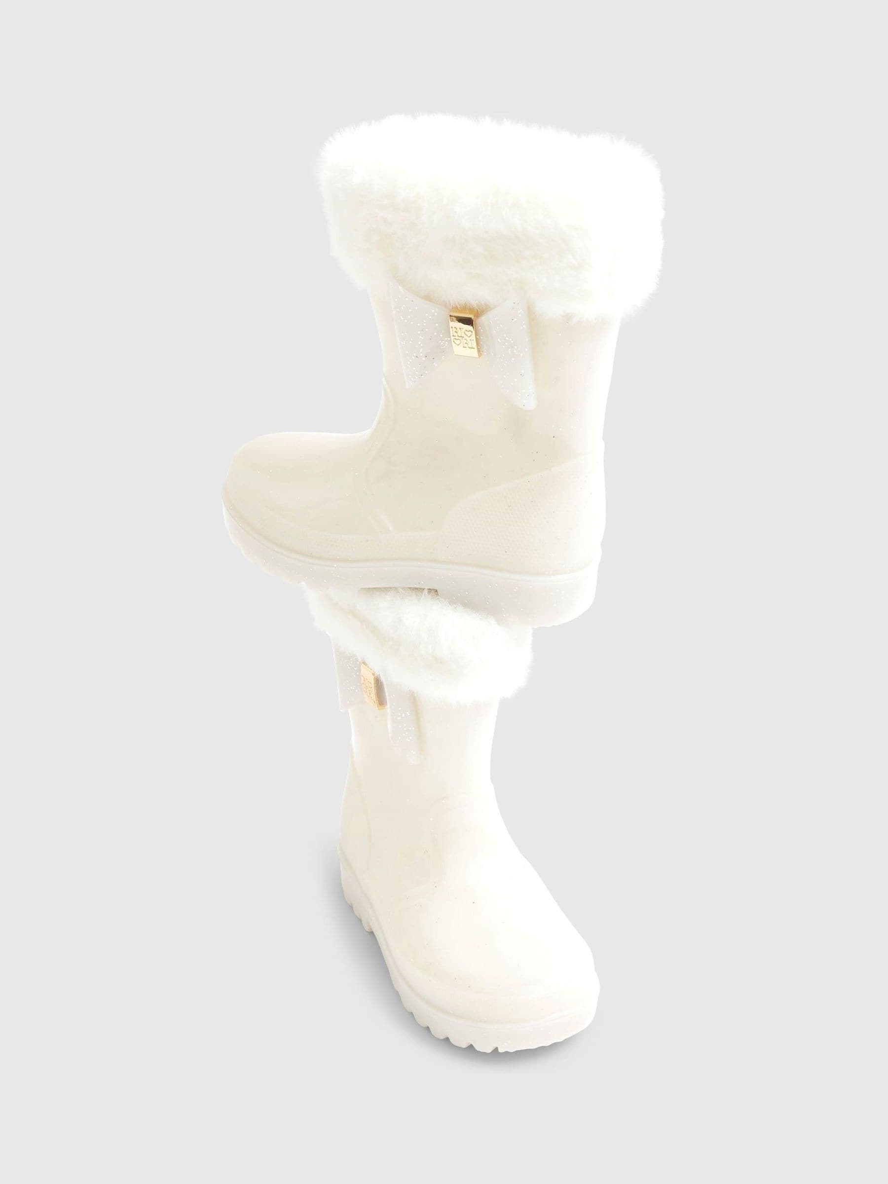 River Island Glitter Fur Cuff Bow Wellies
