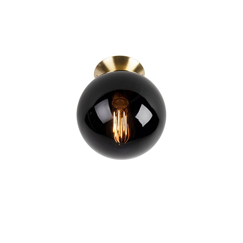 Art deco plafondlamp messing met zwart glas - Pallon
