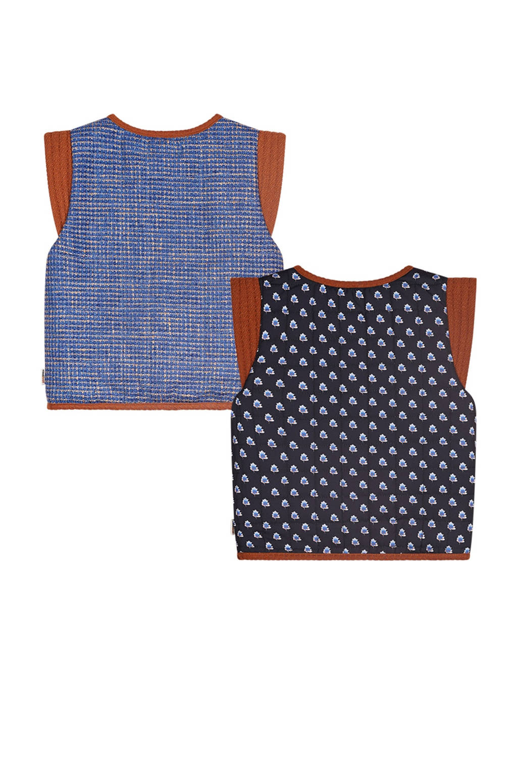 Moodstreet reversible gilet Vicky met all over print blauw/bruin