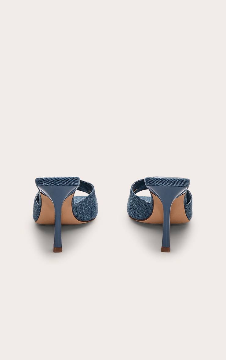 Bleu Mules À Talons En Denim Découpées Au Laser