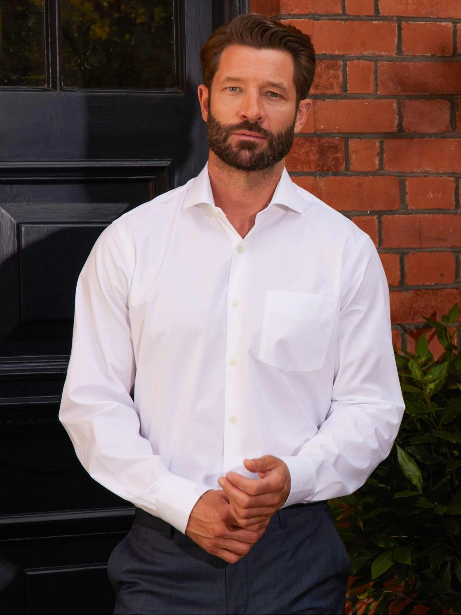 Savile Row Company Classic Fit Cotton Poplin Single Cuff White Formal Shirt