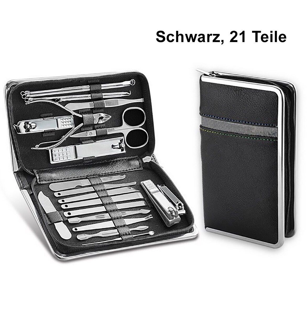 TPFBeauty Maniküre- & Pediküre-Set 21-teilig aus Kunstleder - Schwarz