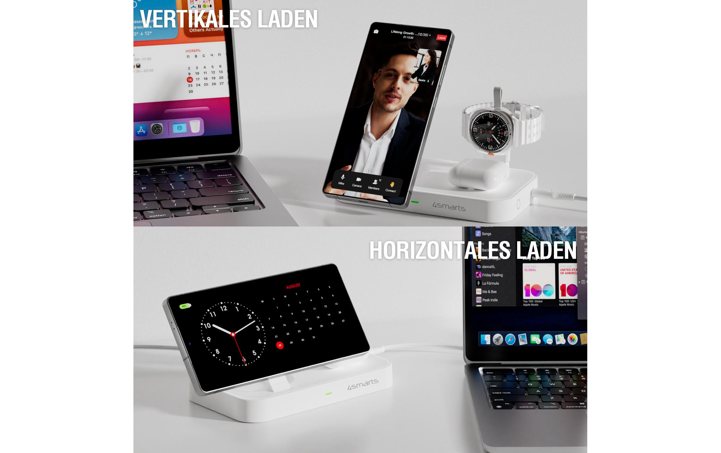 Qi2 Ladestation Trident mit Charger für Samsung Watch, weiss<br>Qi2 Ladestation Trident mit Charger für Samsung Watch, weiss, Magnetische Befestigung, Qi-Ladegerät, UltiMag-Ring im Set enthalten, Faltbar