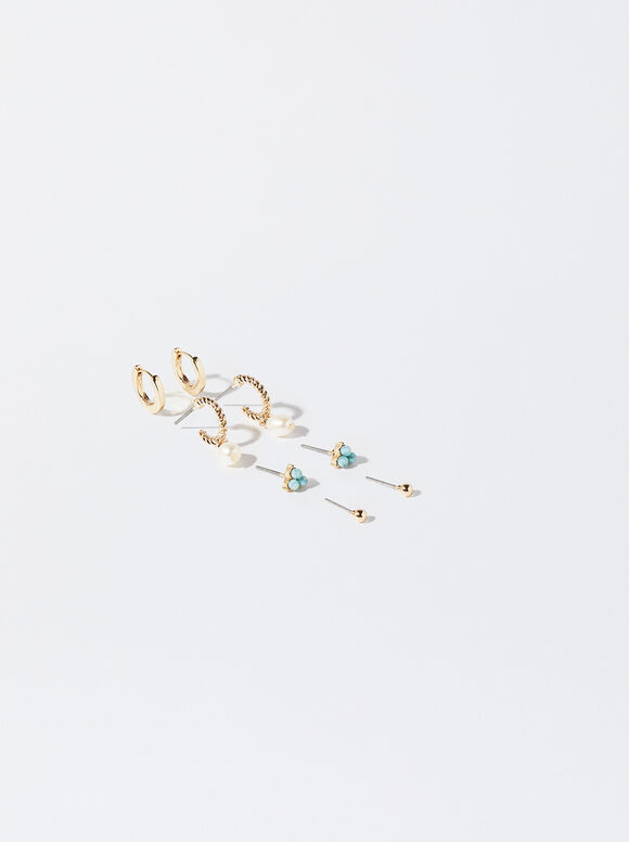 Conjunto de brincos de pérolas de água doce - Azul