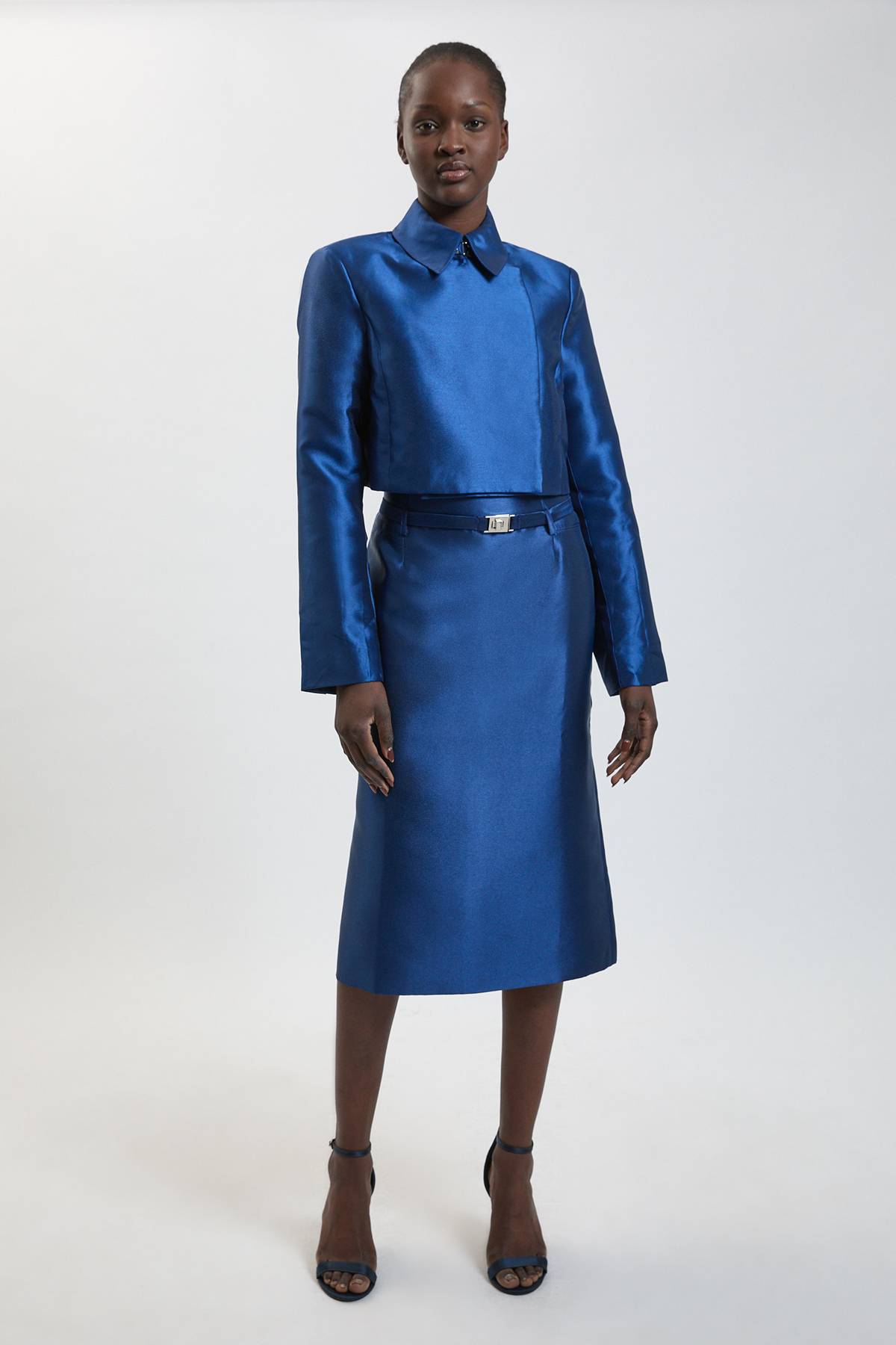 KarenMillen Jupe Midi Ajustée En Satin Twill Avec Ceinture Petite Forever