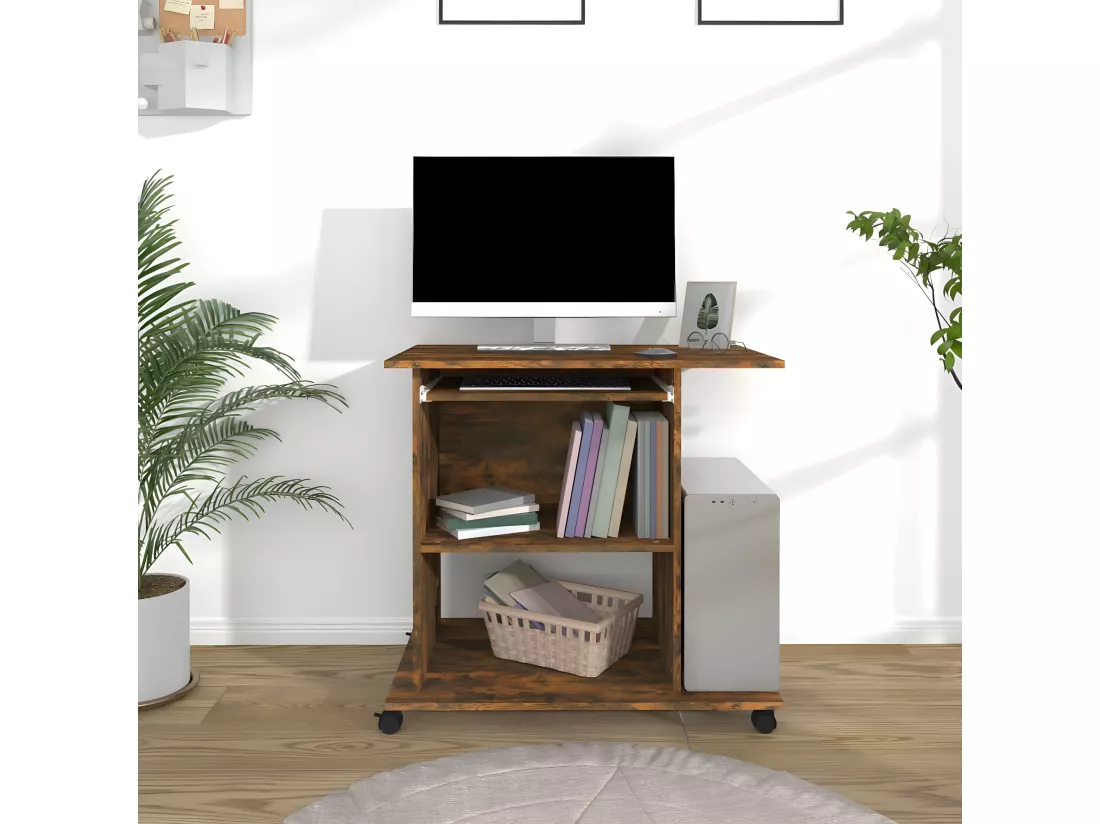 Bureau d'ordinateur Chêne fumé 80x50x75 cm Bois d'ingénierie