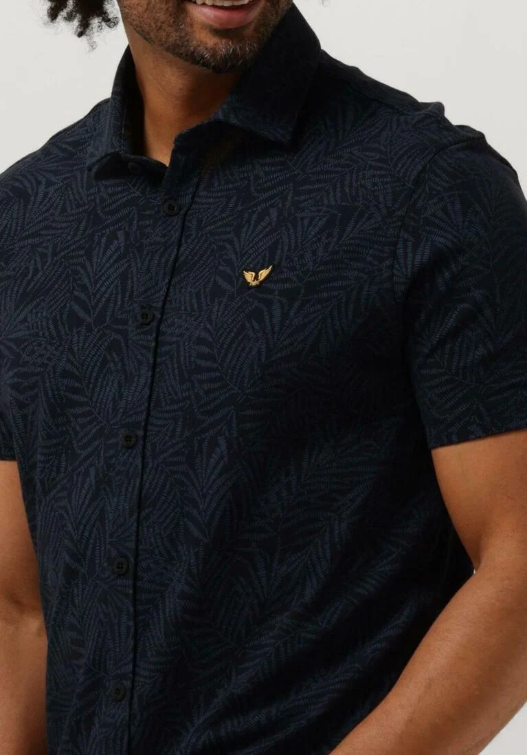 PME LEGEND donkerblauwe pme legend casual overhemd short sleeve shirt print on pique jersey