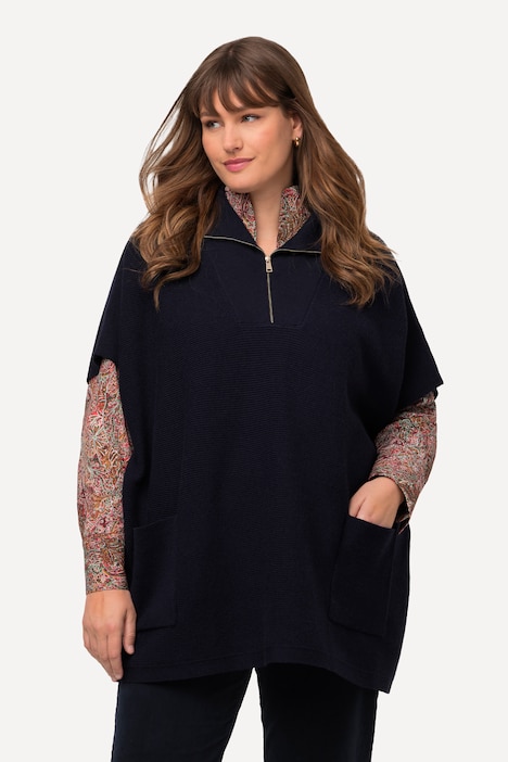 Poncho, Troyerkragen, Zipper, Oversized, Halbarm