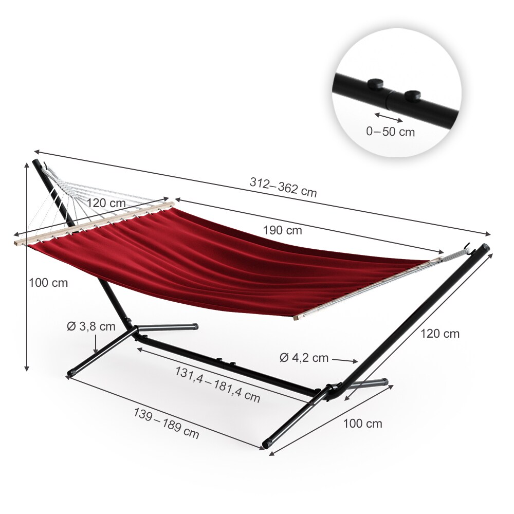 Hängemattengestell Hängematte mit Gestell 350cm rot Metallgestell Sonnenliege