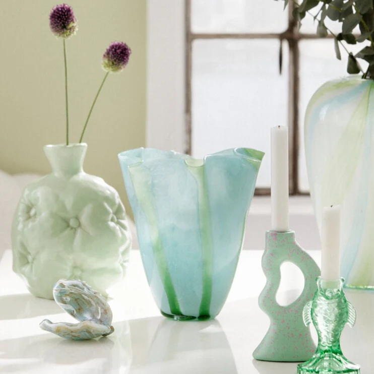 Bahne Interior  Tulipan vase, Grøn/turkis - H24 cm